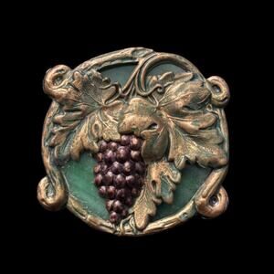 Vintage Studio 229 Round Grapevine Green Stained Glass and Brass Brooch